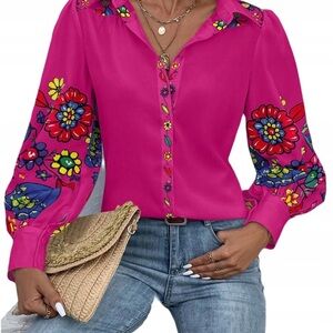 SHEIN Vibrant Pink Floral Blouse